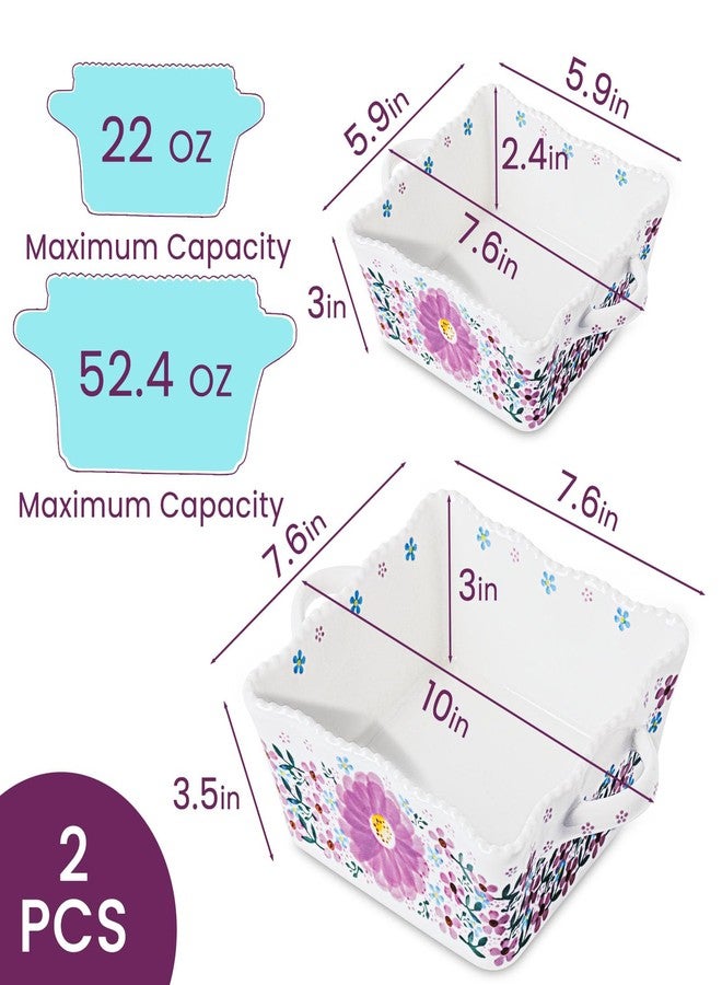 KXZ Ceramic Baking Tray Rectangular Blue Rose Oven Baking Tray Set With Handle, 2-Piece Set Hand-Painted Porcelain Baking Tray With Handle, Oven/Cooking/Microwave And Dishwasher Safe Baking Tray - Image 2