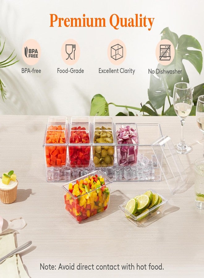 Lifewit Ice Chilled Condiment Caddy with 5x20oz(2.5 cup) Containers, Condiment Server for Party with Lids & Metal Accessories, Serving Tray Platter with Removable Dishes for Bar, Fruit, Salad, Taco - Image 4
