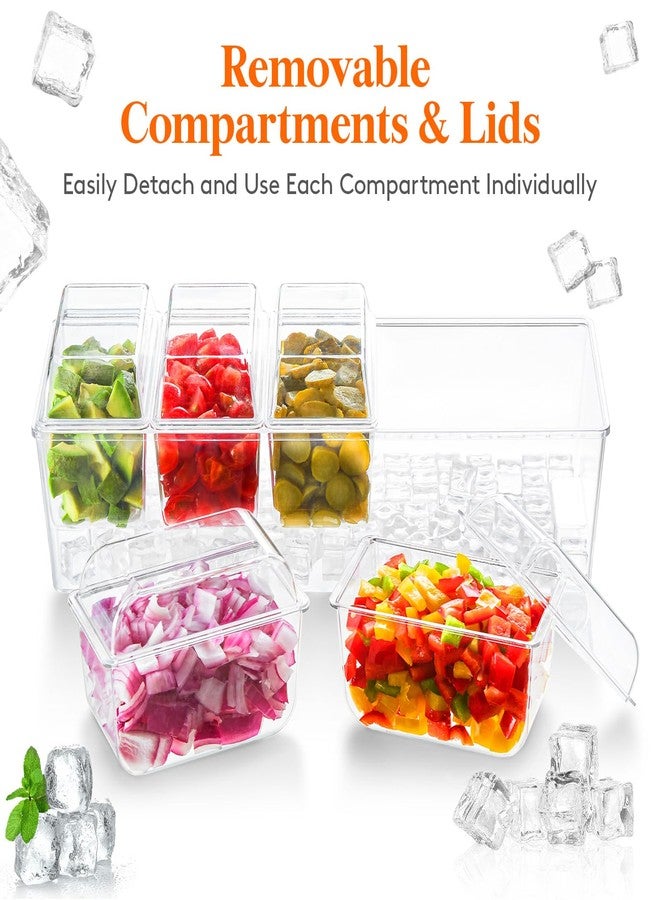 Lifewit Ice Chilled Condiment Caddy with 5x20oz(2.5 cup) Containers, Condiment Server for Party with Lids & Metal Accessories, Serving Tray Platter with Removable Dishes for Bar, Fruit, Salad, Taco - Image 5
