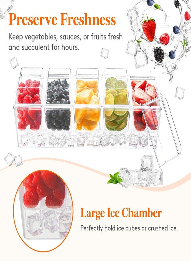 Lifewit Ice Chilled Condiment Caddy with 5x20oz(2.5 cup) Containers, Condiment Server for Party with Lids & Metal Accessories, Serving Tray Platter with Removable Dishes for Bar, Fruit, Salad, Taco - Image 3