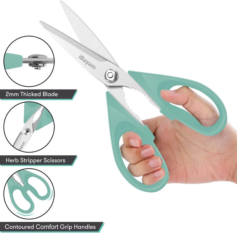 iBayam Kitchen Shears, iBayam Kitchen Scissors Heavy Duty Meat Scissors Poultry Shears, Dishwasher Safe Food Cooking Scissor All Purpose Stainless Steel Utility Scissor, 2-Pack (Aqua Sky) - Image 4
