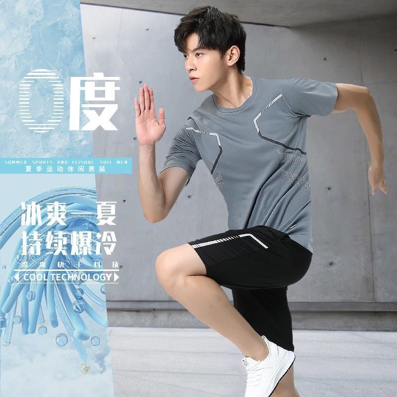 Generic 2025 Summer Thin Ice Silk Breathable Sports suit Outdoor Fitness plus size Morning Running Mens and Womens Running Quick-drying Z04 suit gray