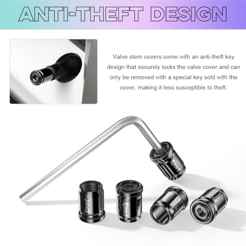 Yourkar 8 PCS Locking Car Tire Valve Stems Caps, Dustproof Auto Tire Valve Stem Cover with Rubber Seal, Anti-Theft Tyre Air Stems Cover for Cars, SUVs, Bicycles, Car Accessories (Black) - Image 4