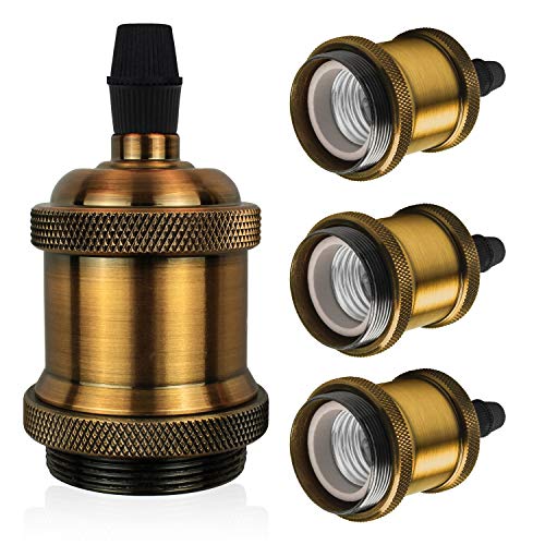 DiCUNO E26 Vintage Lamp Socket, Edison Pendant Light Socket Replacement, Antique Retro Hanging Lamp Holder for Industrial, Decorative, DIY Lighting, 600℃ Heat Resistant, 4 Packs (Vintage Brass Color) - Image 1