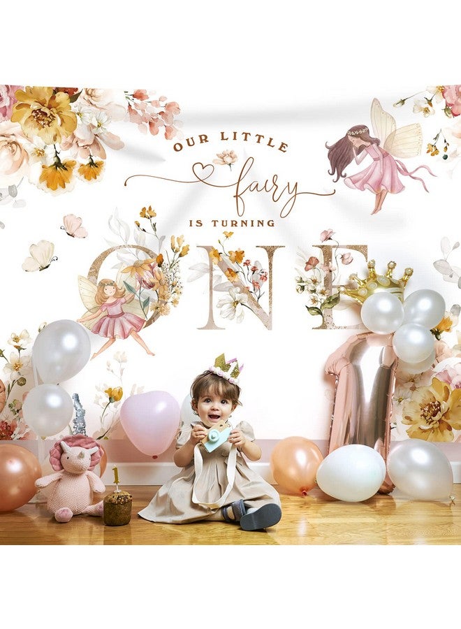 Rsuuinu Floral Fairy 1St Birthday Backdrop For Photography Flowers Fairy Tale Tea Wonderland Princess Girl Happy First Birthday Party Background Decoration Banner Supplies Photo Booth Props 7X5Ft - Image 3
