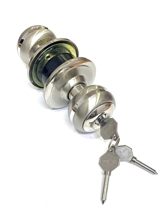 BRASK High Security Cylindrical Lock Set - Tubular Lock Set Door Lock SS-304 with 3 Round Computer Keys (Silver Two Tone) - Image 1