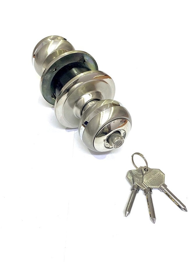 BRASK High Security Cylindrical Lock Set - Tubular Lock Set Door Lock SS-304 with 3 Round Computer Keys (Silver Two Tone) - Image 2