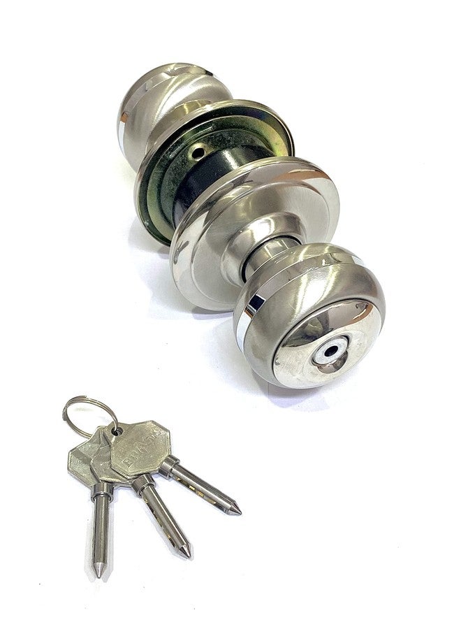 BRASK High Security Cylindrical Lock Set - Tubular Lock Set Door Lock SS-304 with 3 Round Computer Keys (Silver Two Tone) - Image 3