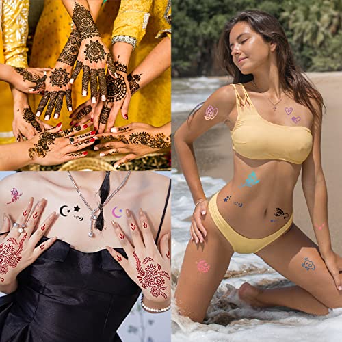 ChurlChurl Henna Tattoo Stencil Kit 190pcs, 24 Sheets Henna Stencils Reusable Temporary Indian Arabian Glitter Airbrush Tattoo Stencils for Face Body Paint DIY - Image 2