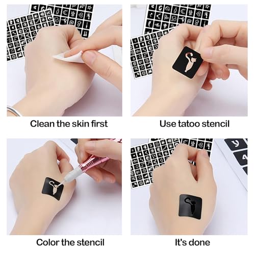 ChurlChurl Henna Tattoo Stencil Kit 190pcs, 24 Sheets Henna Stencils Reusable Temporary Indian Arabian Glitter Airbrush Tattoo Stencils for Face Body Paint DIY - Image 4