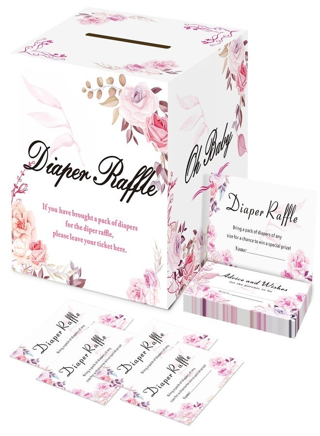 OLOUTAB Baby Shower Games - Diaper Raffle Box With 50 Tickets, Sign, Prizes and Decorations - Thick Paperboard - Image 1