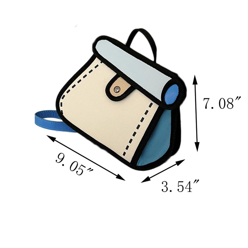 Craoopii Funny 2D Cartoon Crossbody Bag Creative Cute Handbag 3D Style 2D Drawing Canvas Bag for Women & Men (Blue) - Image 4