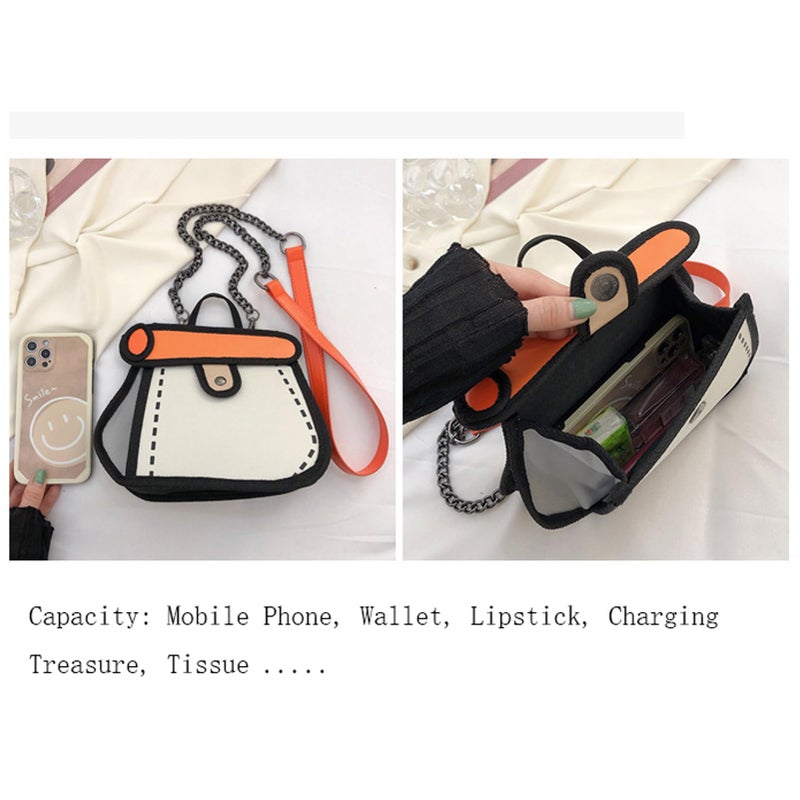 Craoopii Funny 2D Cartoon Crossbody Bag Creative Cute Handbag 3D Style 2D Drawing Canvas Bag for Women & Men (Blue) - Image 5