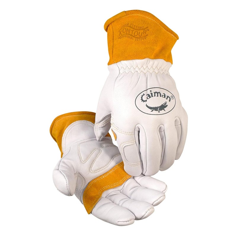 Caiman Caiman Premium Goat Grain TIGMIG Welding Gloves Wool Insulated Back Scalloped Cuff Boarhide Palm WhiteGold Medium 18714  - Image 1