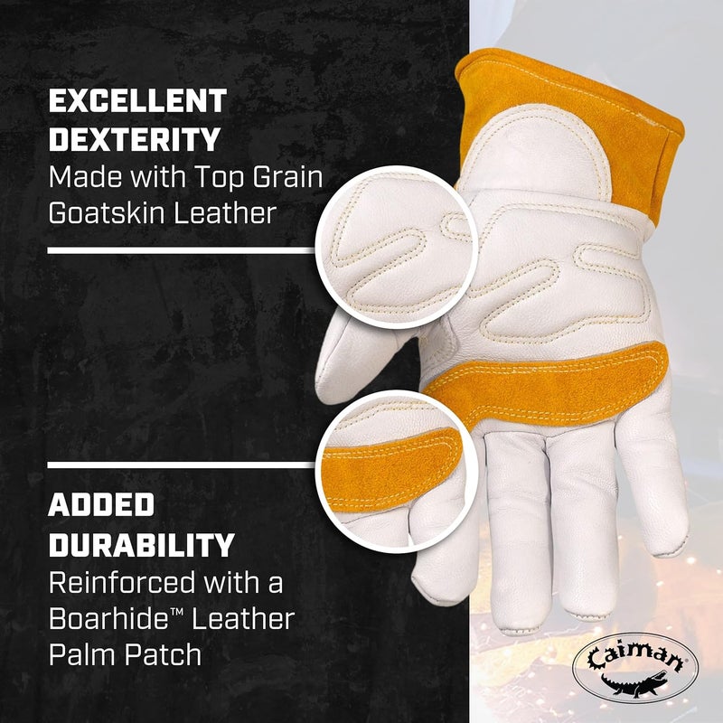 Caiman Caiman Premium Goat Grain TIGMIG Welding Gloves Wool Insulated Back Scalloped Cuff Boarhide Palm WhiteGold Medium 18714  - Image 3