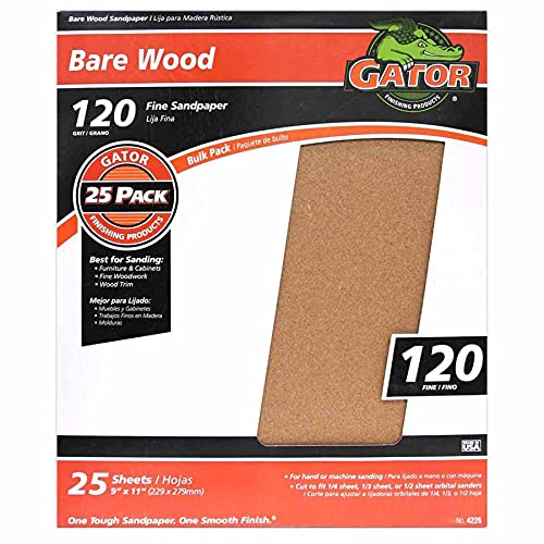 GATOR FINISHING PRODUCTS Gator 9" x 11" Bare Wood Sanding Sheets, 120 Grit, 25 Pack - Image 5
