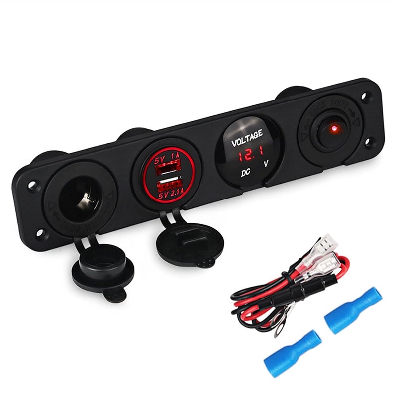Wivplex 4 Hole Panel Switch with Dual USB Charger and Voltmeter - Image 1