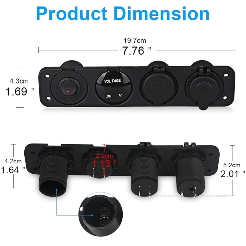 Wivplex 4 Hole Panel Switch with Dual USB Charger and Voltmeter - Image 2