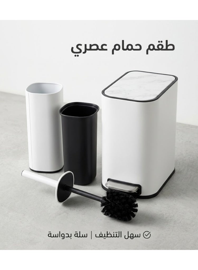 فلوريت سلة المهملات وفرشاة المرحاض من الفولاذ المقاوم للصدأ باللون الابيض - Image 2