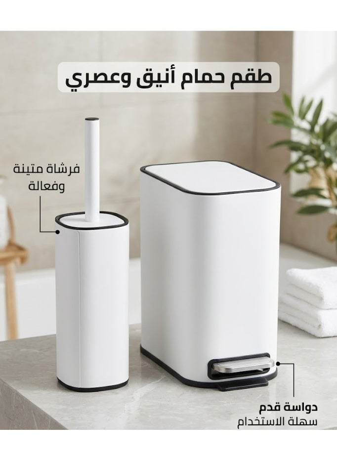 فلوريت سلة المهملات وفرشاة المرحاض من الفولاذ المقاوم للصدأ باللون الابيض - Image 1