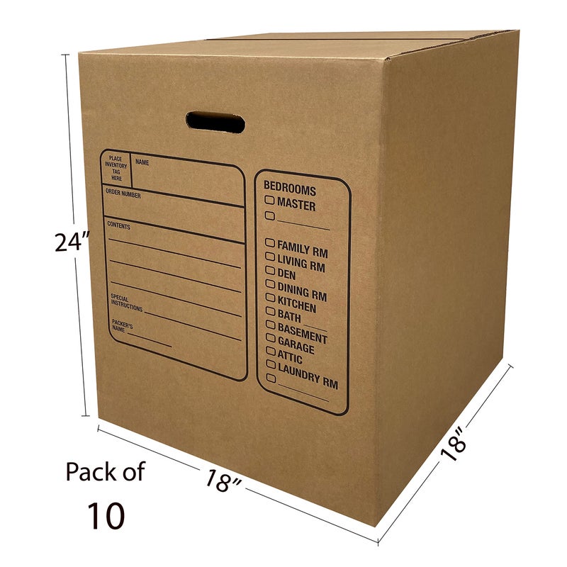 Uboxes Moving Boxes with Handles, 10 Premium Large, 18 x 18 x 24, Brown, BOXINDSLAR10 - Image 2