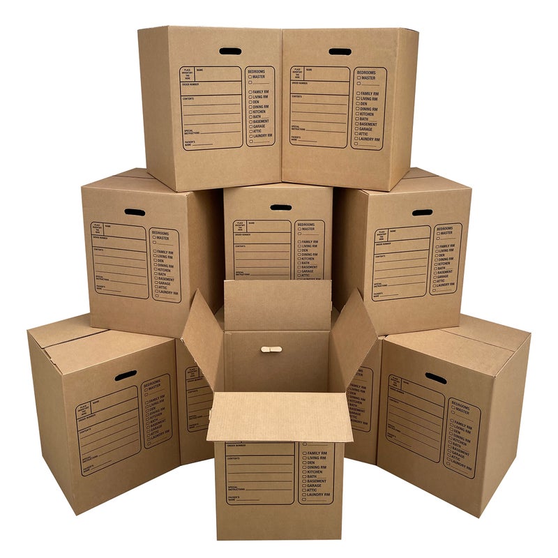 Uboxes Moving Boxes with Handles, 10 Premium Large, 18 x 18 x 24, Brown, BOXINDSLAR10 - Image 1