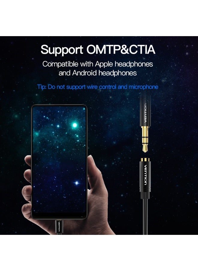 VENTION Type-C to 3.5mm Female Audio Cable 0.1M Black Metal Type Model # BGCBA - Image 3