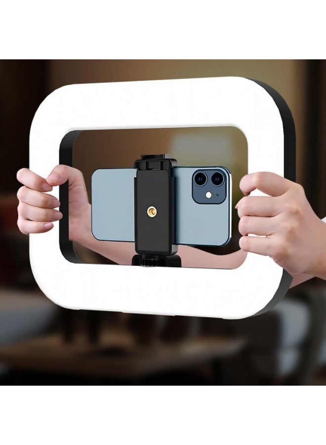 Rechargeable selfie portable ring light, mobile video stabilizer, with 4400mAh built-in battery, used for 360 degree photos, selfie handheld fill light, adjustable tri color fill light (without tripod) - Image 1