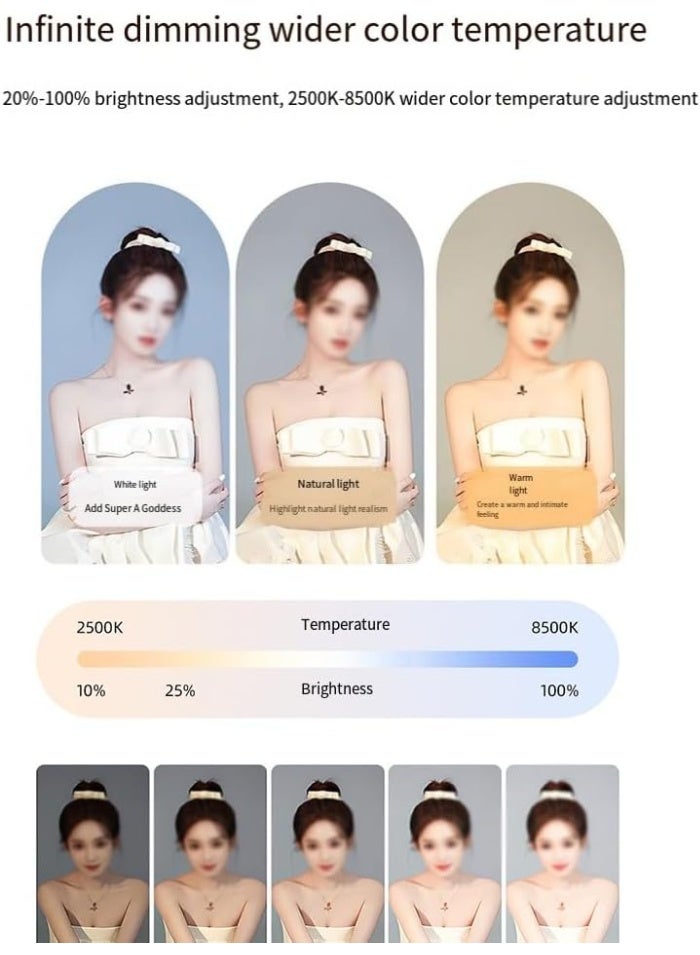 Rechargeable selfie portable ring light, mobile video stabilizer, with 4400mAh built-in battery, used for 360 degree photos, selfie handheld fill light, adjustable tri color fill light (without tripod) - Image 3