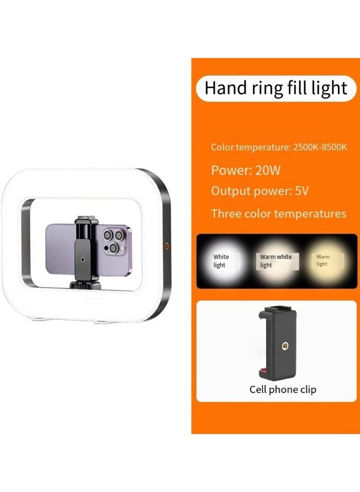 Rechargeable selfie portable ring light, mobile video stabilizer, with 4400mAh built-in battery, used for 360 degree photos, selfie handheld fill light, adjustable tri color fill light (without tripod) - Image 4