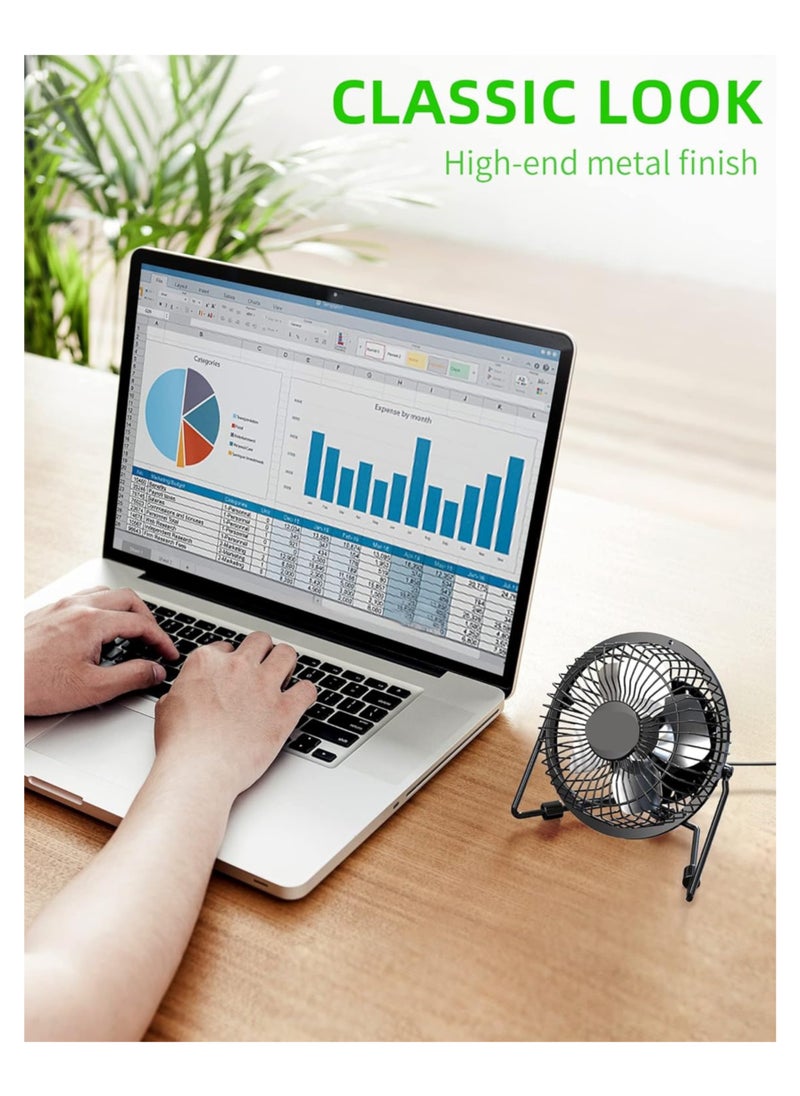Generic 4-Inch Mini USB Desk Fan – Metal Frame, Quiet Operation & 360° Adjustable Tilt – Strong Airflow – Black  - Image 2