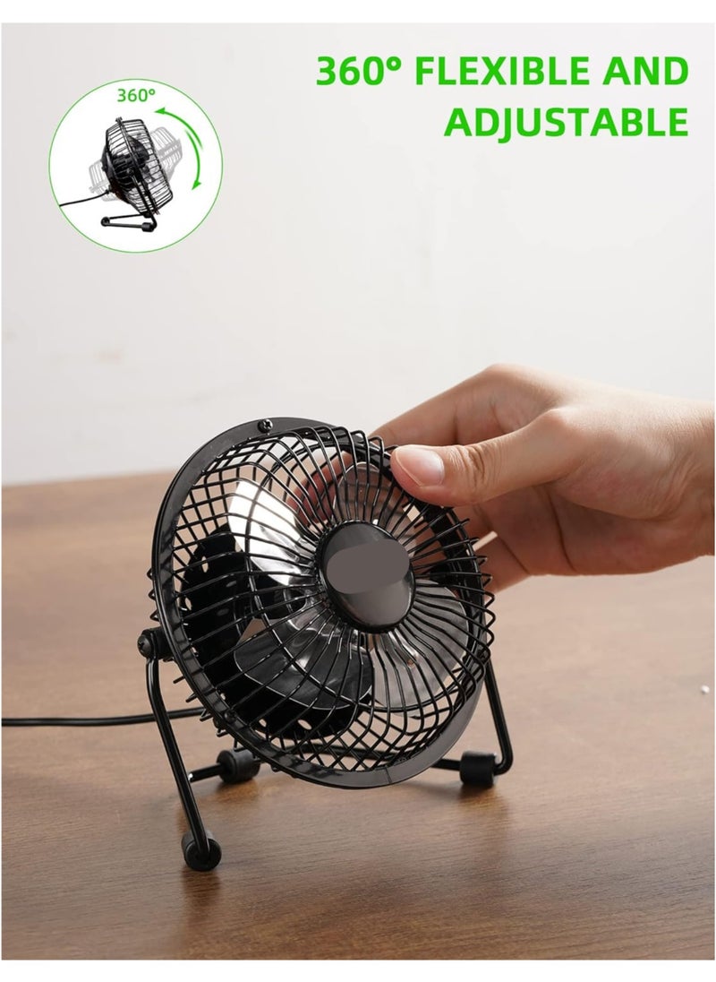 Generic 4-Inch Mini USB Desk Fan – Metal Frame, Quiet Operation & 360° Adjustable Tilt – Strong Airflow – Black  - Image 3