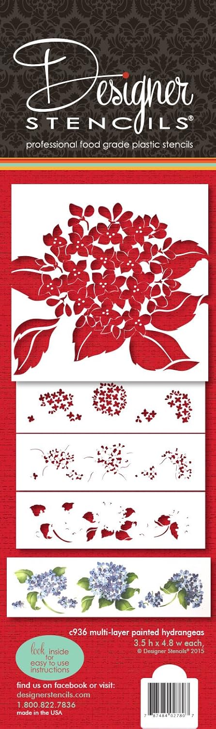 Designer Stencils Multi-layer Painted Hydrangeas Cake Stencil by Designer Stencils - Image 1