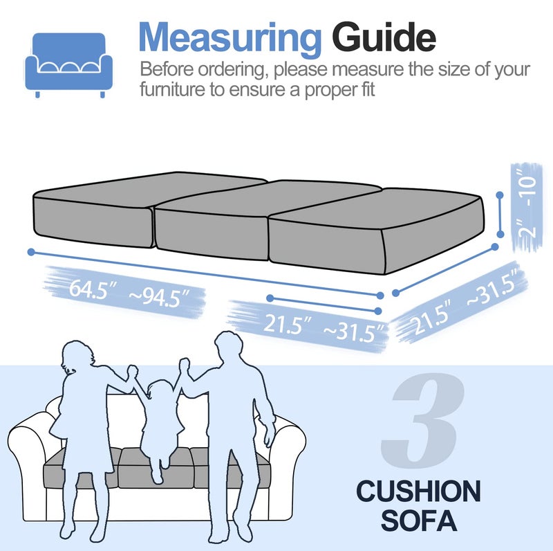 WEYOND Couch Cushion Covers for L Shaped Sectional Sofa â€“ Softer Chenille Sofa Covers Washable, Non-Slip Stretch Couch Covers & Individual Seat Cushion Slipcovers (3 Piece, Dark Grey) - Image 4