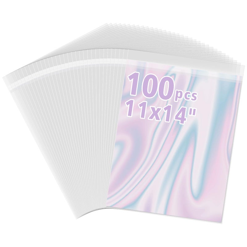 Golden State Art Golden State Art 100 Pack 11x14 Inches AcidFree Crystal Clear Sleeves Storage Bags Resealable Cellophane Bags for 11x14 PhotosArtworksMat Matting