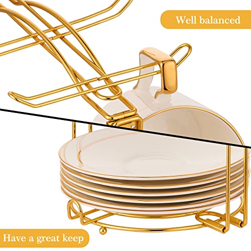 CHILDIKE Teacups and Saucers Display Stand, Tea Cup Holder, Metal Foldable Storage Rack for Espresso and Cappuccino Cup - Gold - Image 3