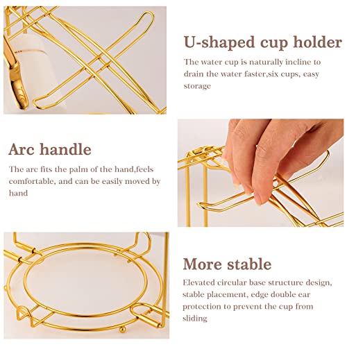 CHILDIKE Teacups and Saucers Display Stand, Tea Cup Holder, Metal Foldable Storage Rack for Espresso and Cappuccino Cup - Gold - Image 5