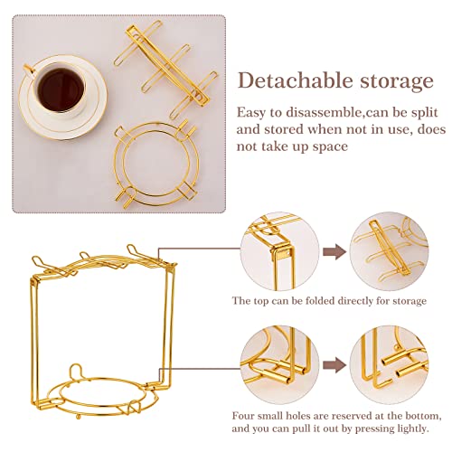 CHILDIKE Teacups and Saucers Display Stand, Tea Cup Holder, Metal Foldable Storage Rack for Espresso and Cappuccino Cup - Gold - Image 4