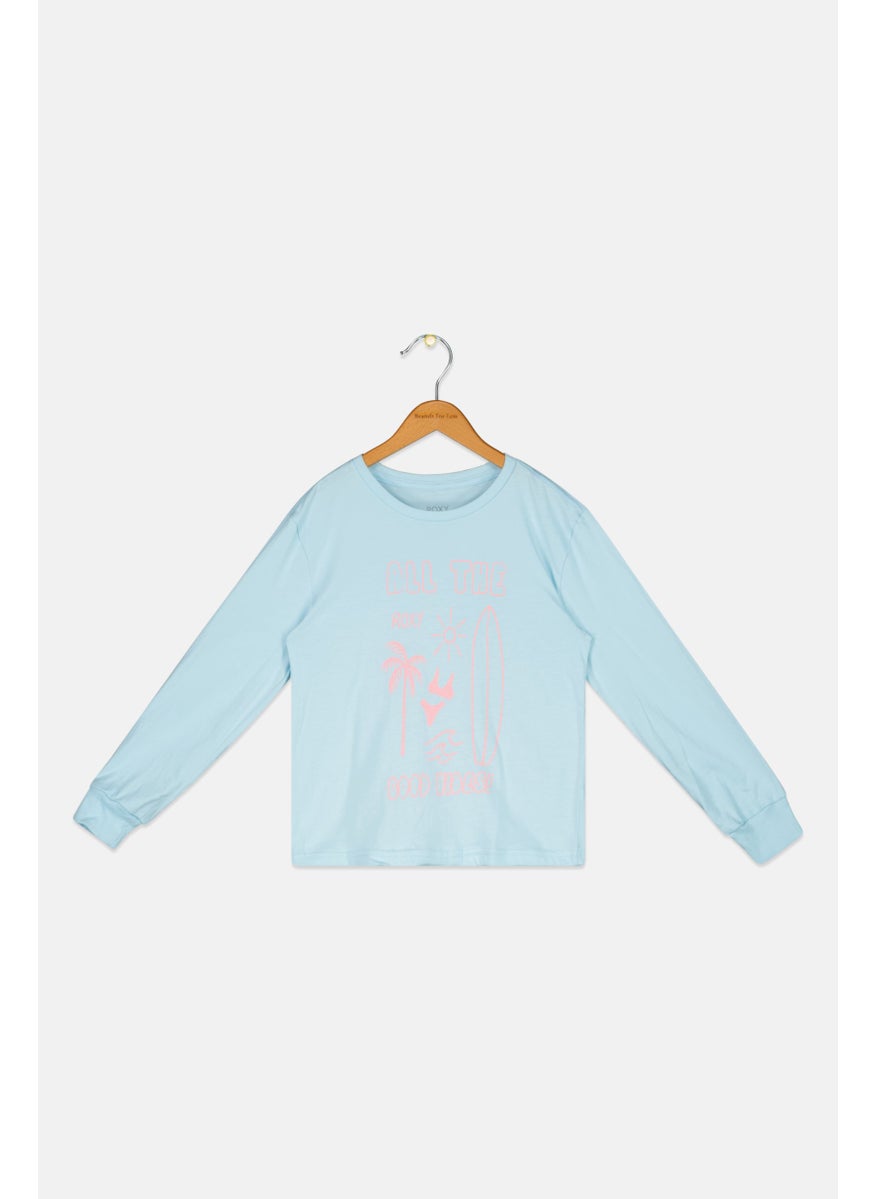 Roxy Kids Girl Graphic Printed Long Sleeve Top, Light Blue  - Image 1