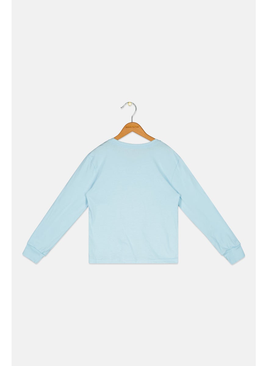 Roxy Kids Girl Graphic Printed Long Sleeve Top, Light Blue  - Image 2