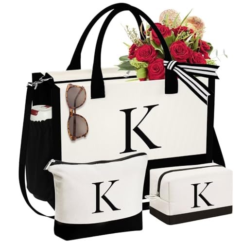 YOOLIFE Gifts for Women - Birthday Gifts for Women Mom Daughter Sister Friends, Personalized Initial Tote Bag, Letter K - Image 1