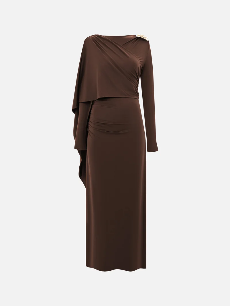 Lichi Jersey maxi dress with one-shoulder cape
