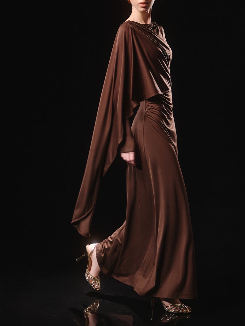 Lichi Jersey maxi dress with one-shoulder cape - Image 1