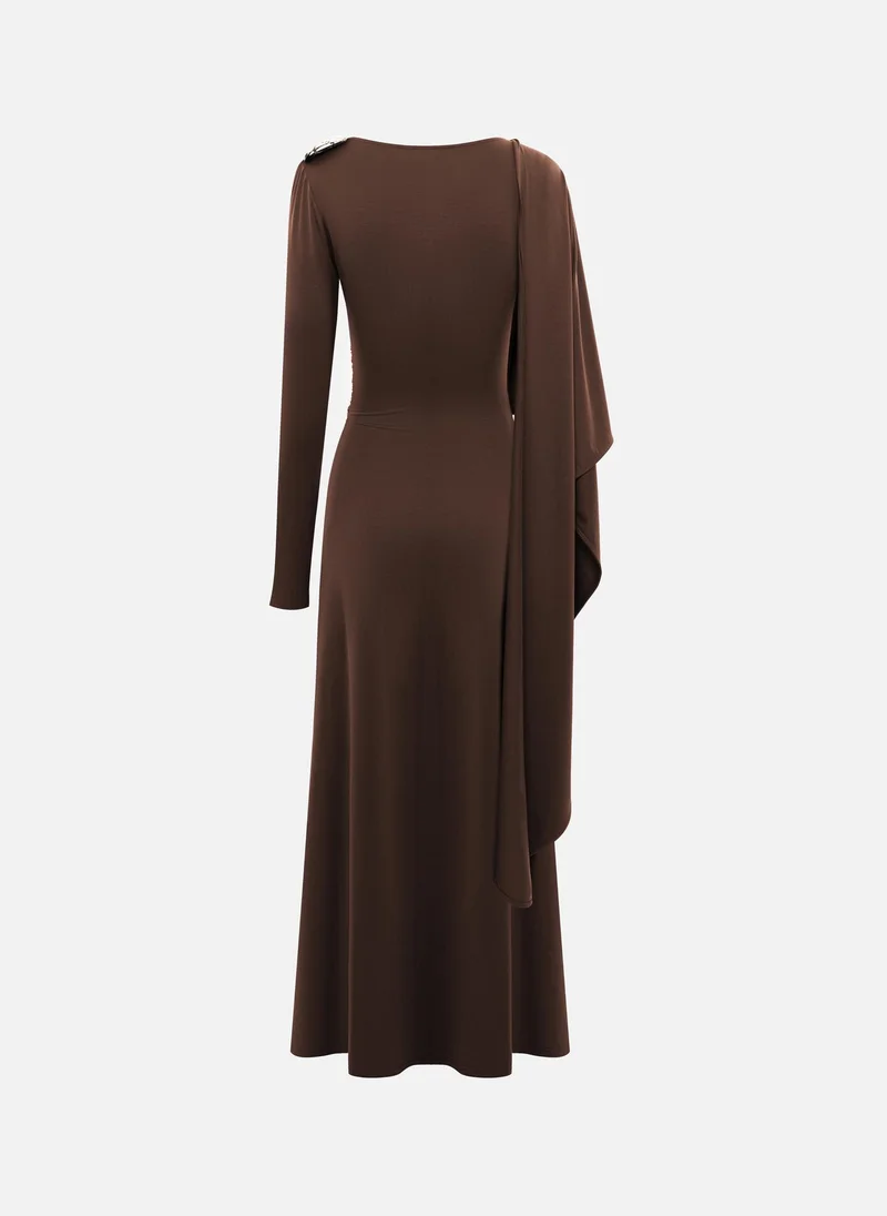 Lichi  Jersey maxi dress with one-shoulder cape for Women | Best Price UAE