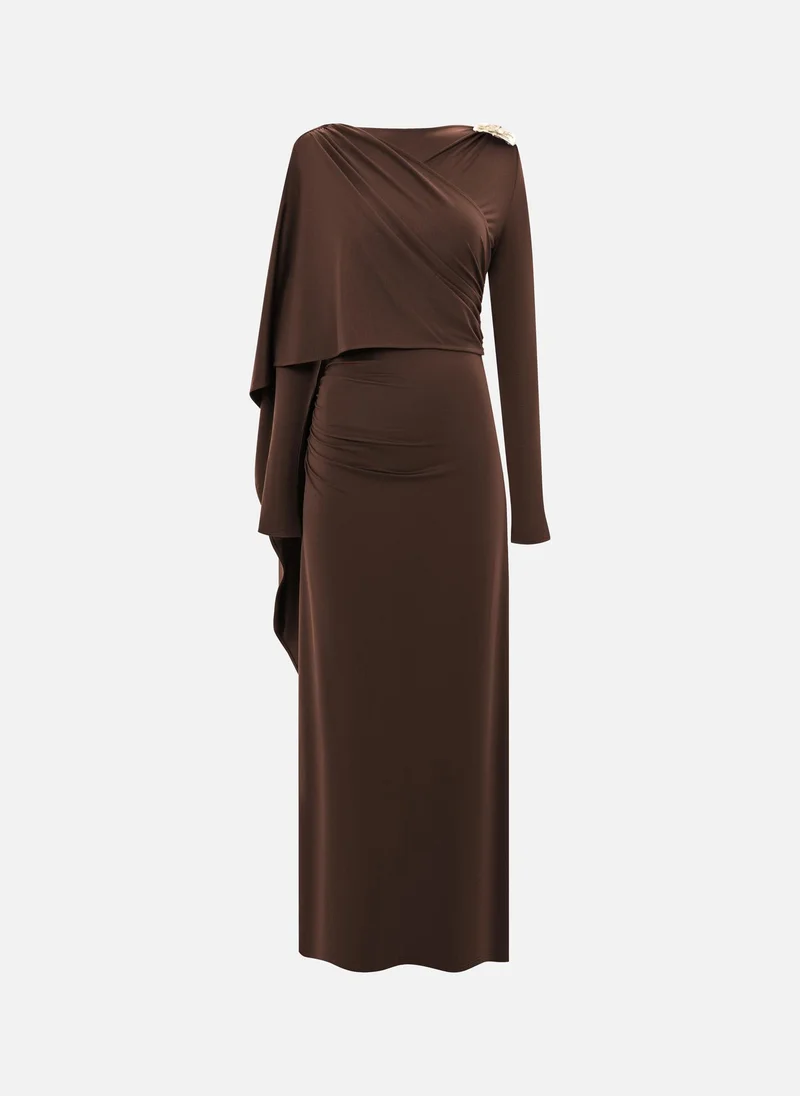Lichi  Jersey maxi dress with one-shoulder cape for Women | Best Price UAE