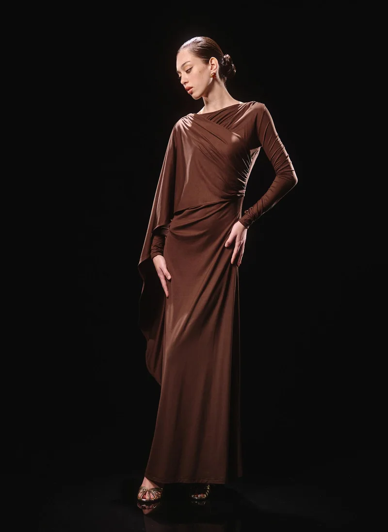 Lichi  Jersey maxi dress with one-shoulder cape for Women | Best Price UAE