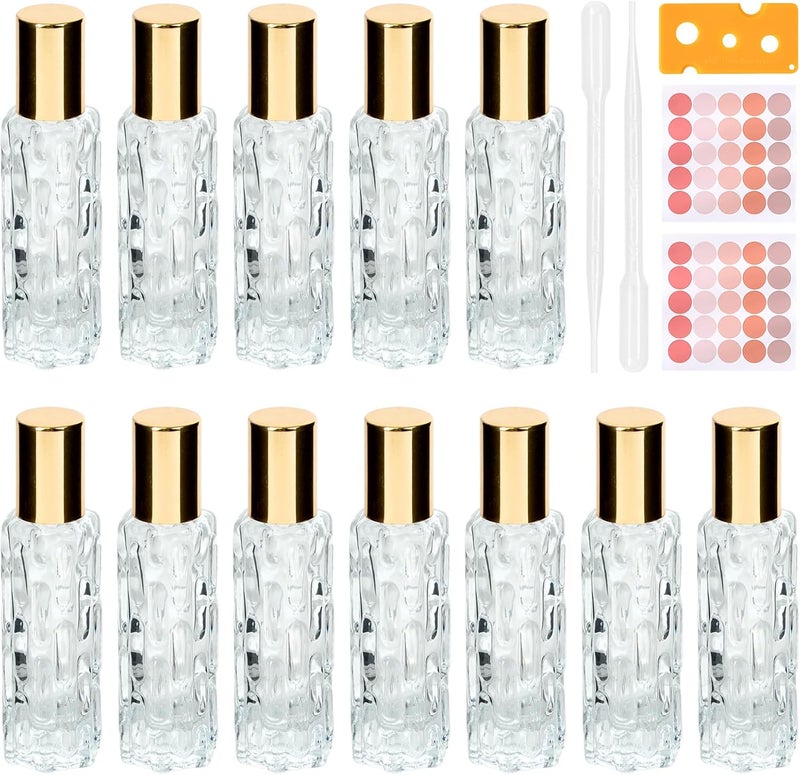 HMIEPRS 12PCS Essential Oil Roller Bottle Refillable Empty Glass Bottle with Stainless Steel Rollerball, Refillable Glass Set Includes Opener and Dropper - Image 1