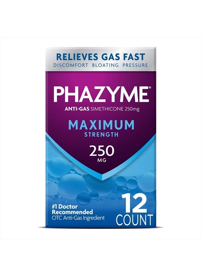 Phazyme Maximum Strength Gas and Bloating Relief, 250 mg Simethicone, 12 Fast Gels - Image 1