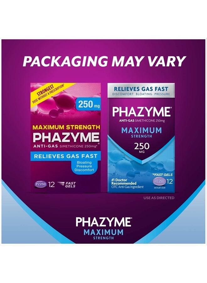 Phazyme Maximum Strength Gas and Bloating Relief, 250 mg Simethicone, 12 Fast Gels - Image 2