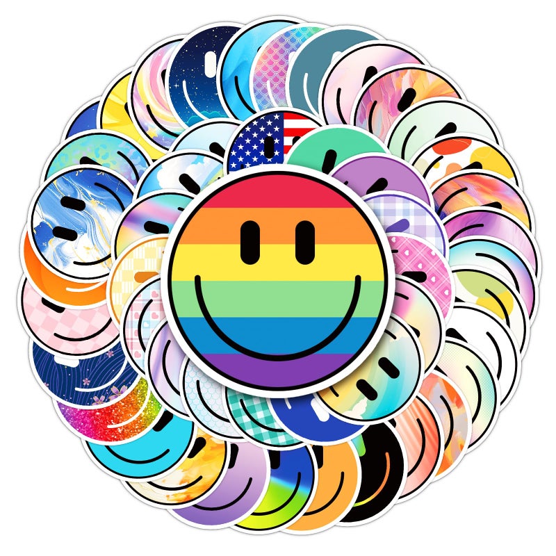 Wercokt 50PCS Smiling Face Stickers Cute Water Bottle Stickers for Kids for Teaching Rewards Notebooks Stationery Luggage Cartoon PVC Happy Sticker - Image 2